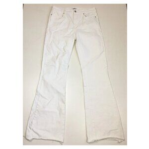 PAIGE Crisp White LAUREL CANYON High Rise Raw Hem 5 Pocket Logo Hardware Jeans